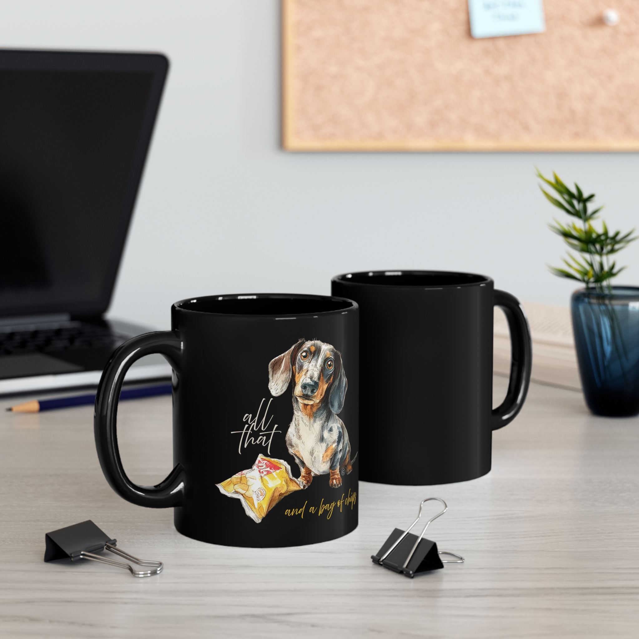 Dachshund Black Coffee Mug – PERSONALIZE - Cute Sausage Dog Illustration (11oz/15oz)