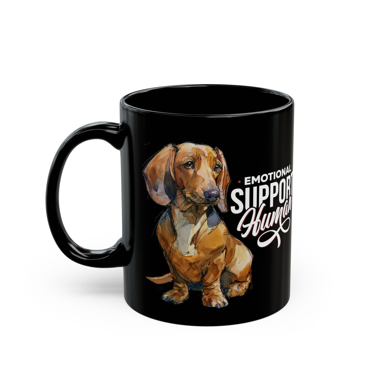 EMOTIONAL SUPPORT HUMAN (Red Dachshund) - Sleek Black Mug