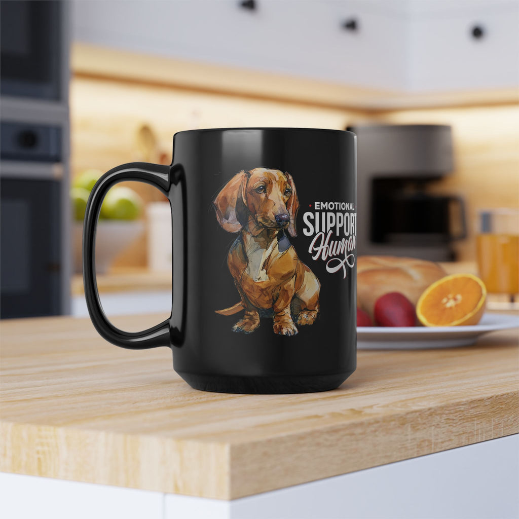 EMOTIONAL SUPPORT HUMAN (Red Dachshund) - Sleek Black Mug