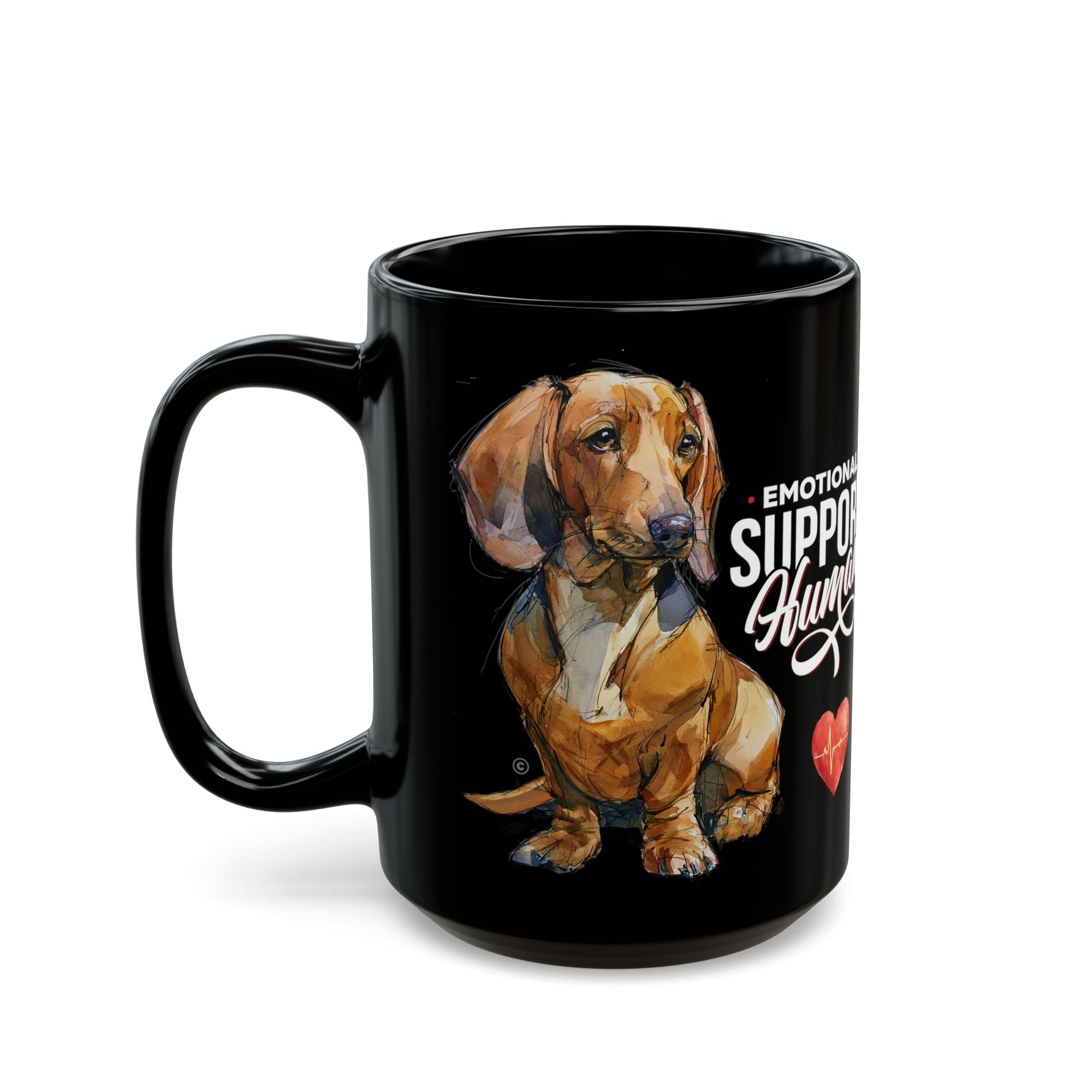 Red Dachshund Emotional Support Human Mug - PERSONALIZE - Sleek Black Coffee Cup (11oz/15oz)