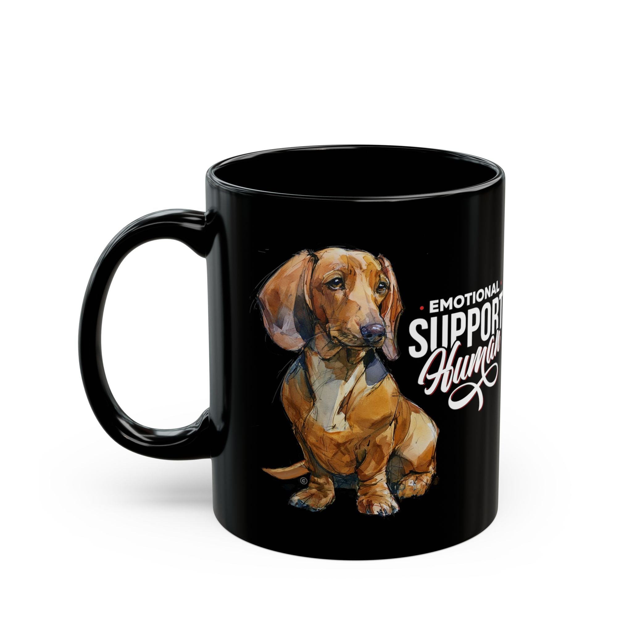 EMOTIONAL SUPPORT HUMAN (Red Dachshund) - Sleek Black Mug