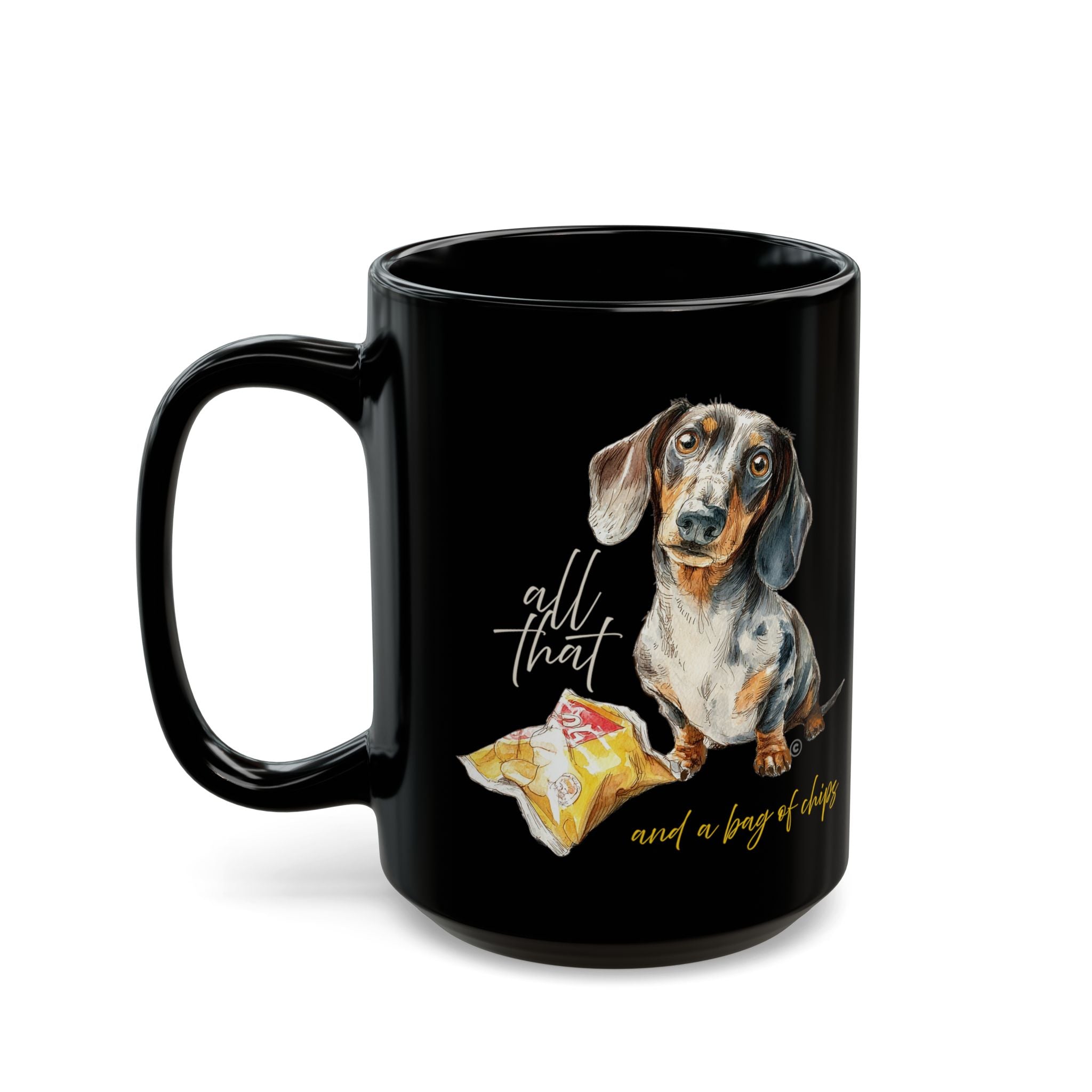 Dachshund Black Coffee Mug – PERSONALIZE - Cute Sausage Dog Illustration (11oz/15oz)