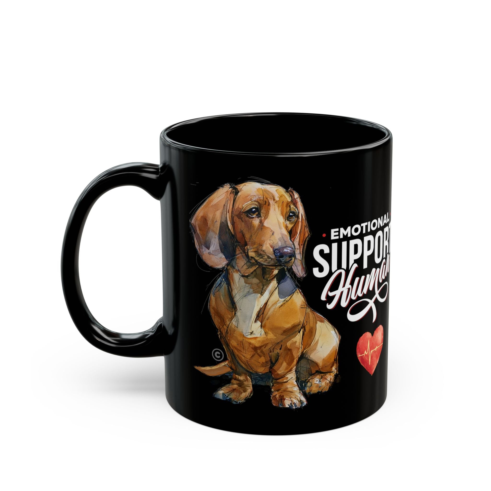 Red Dachshund Emotional Support Human Mug - PERSONALIZE - Sleek Black Coffee Cup (11oz/15oz)