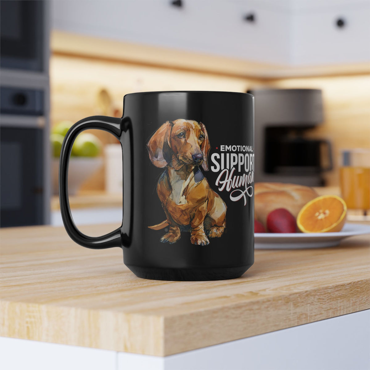 EMOTIONAL SUPPORT HUMAN (Red Dachshund) - Sleek Black Mug