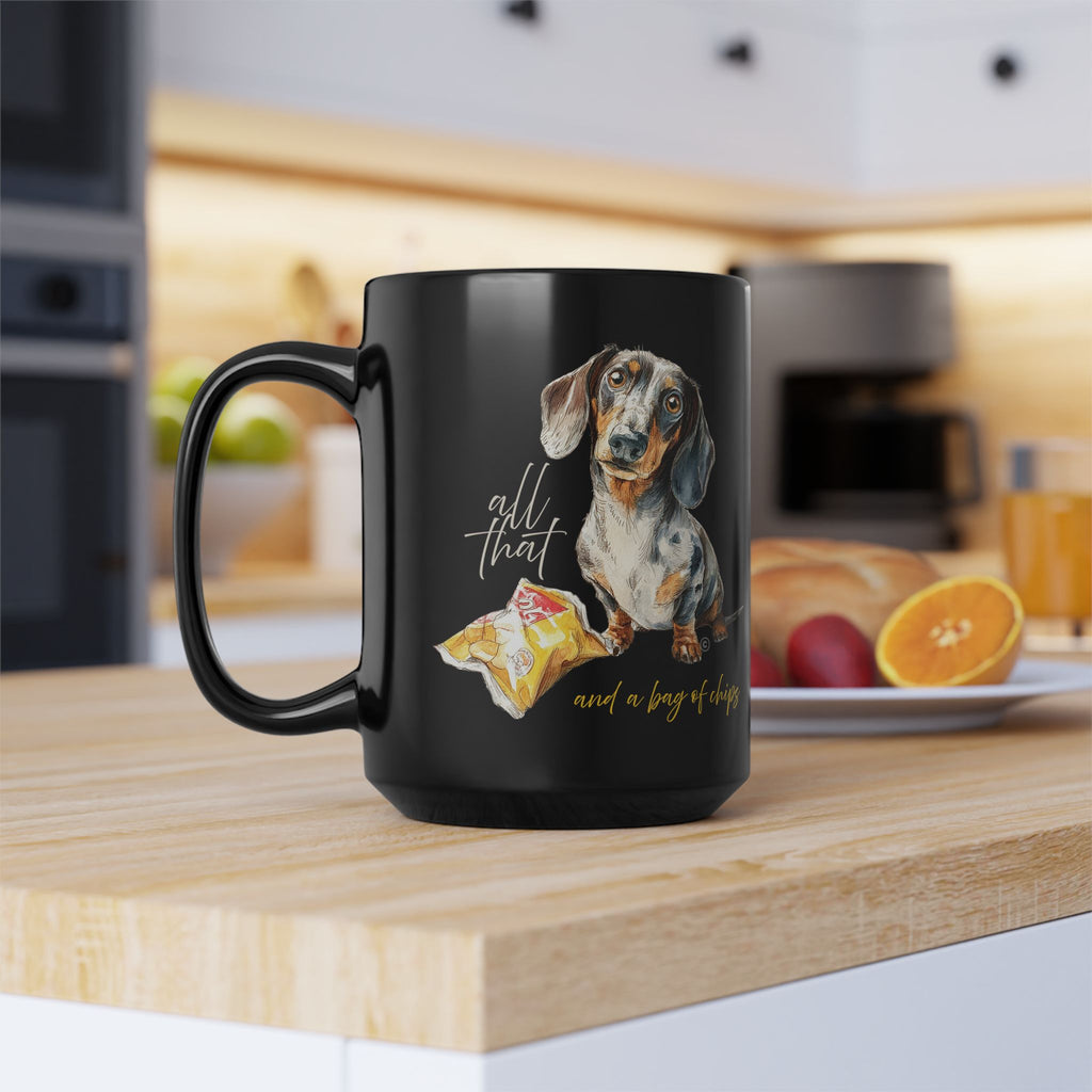 Dachshund Black Coffee Mug – PERSONALIZE - Cute Sausage Dog Illustration (11oz/15oz)