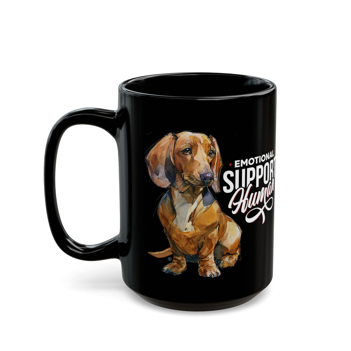EMOTIONAL SUPPORT HUMAN (Red Dachshund) - Sleek Black Mug