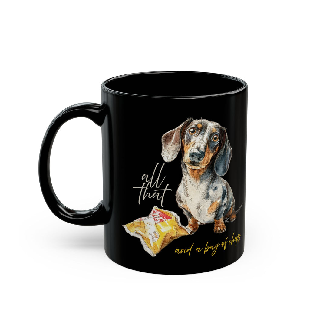 Dachshund Black Coffee Mug – PERSONALIZE - Cute Sausage Dog Illustration (11oz/15oz)