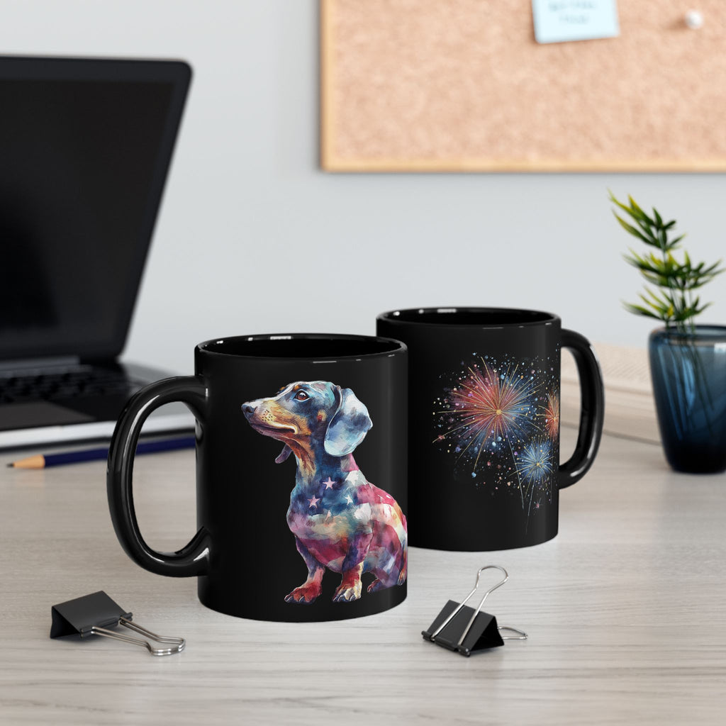 Patriotic Pup Mug - Sleek Black Coffee Cup (11oz/15oz)