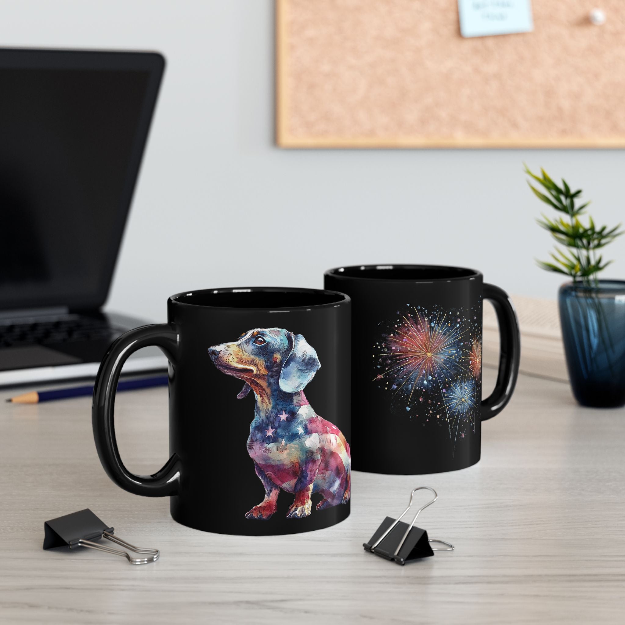 Patriotic Pup Mug - Sleek Black Coffee Cup (11oz/15oz)